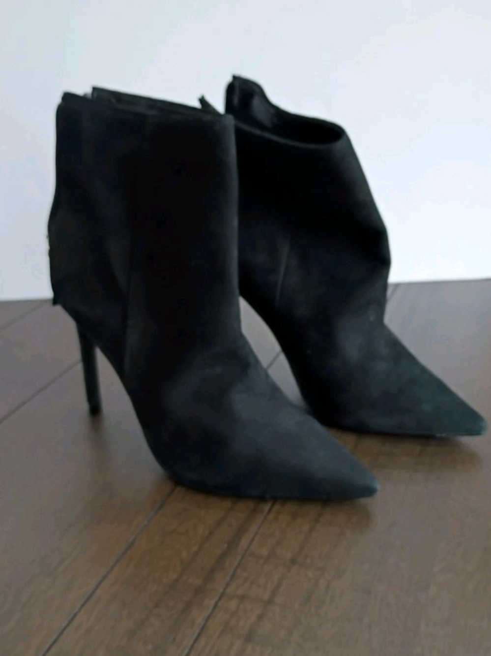 Steve Madden Black Pointed-Toe Suede Ankle Booties